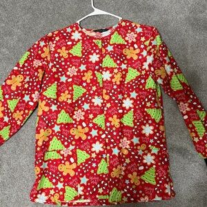 Festive Holiday Print Scrub Jacket